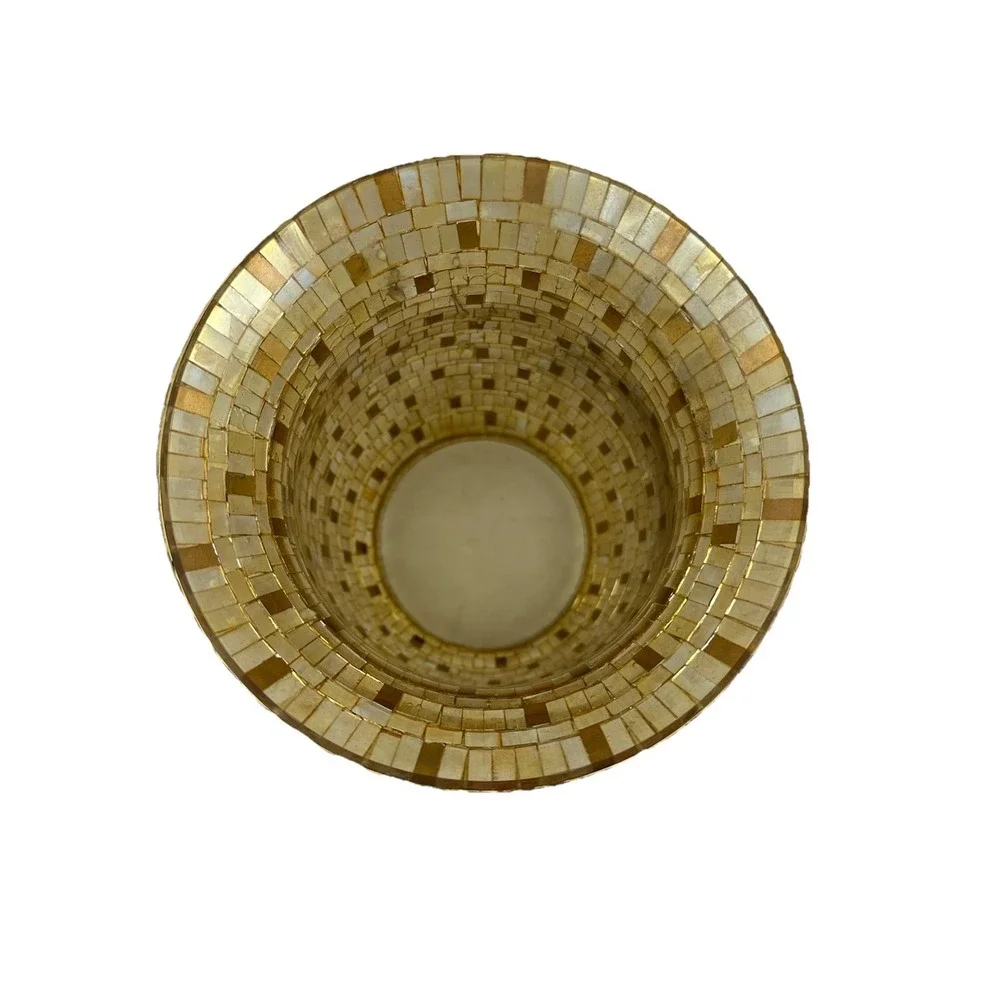 Gold Mosaic Glass Hurricane 10.25